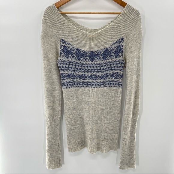 Free People Wool Blend Fair Isle Scoop Neck Sweater Size Medium Boho Indie - Picture 6 of 9